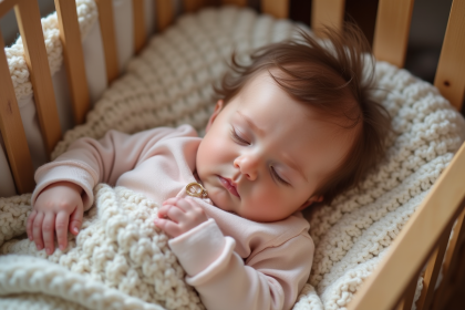 Bébé endormi dans un lit en bois dans une chambre chaleureuse