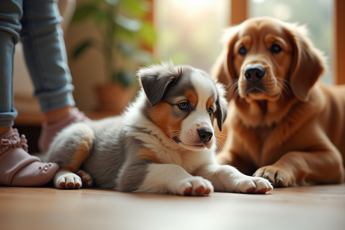 Chiot Australian Shepherd près d