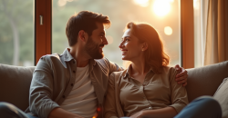 Couple assis sur un canapé dans un salon chaleureux