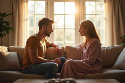Couple assis séparément dans un salon lumineux tension dans la pièce
