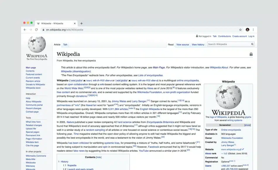 Wikipedia page screenshot