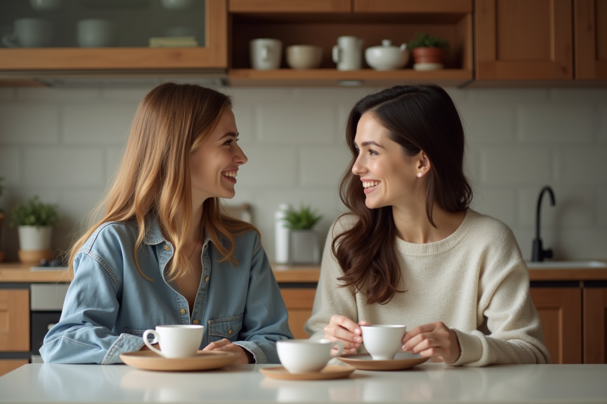 Deux femmes discutant autour d une tasse de thé dans la cuisine