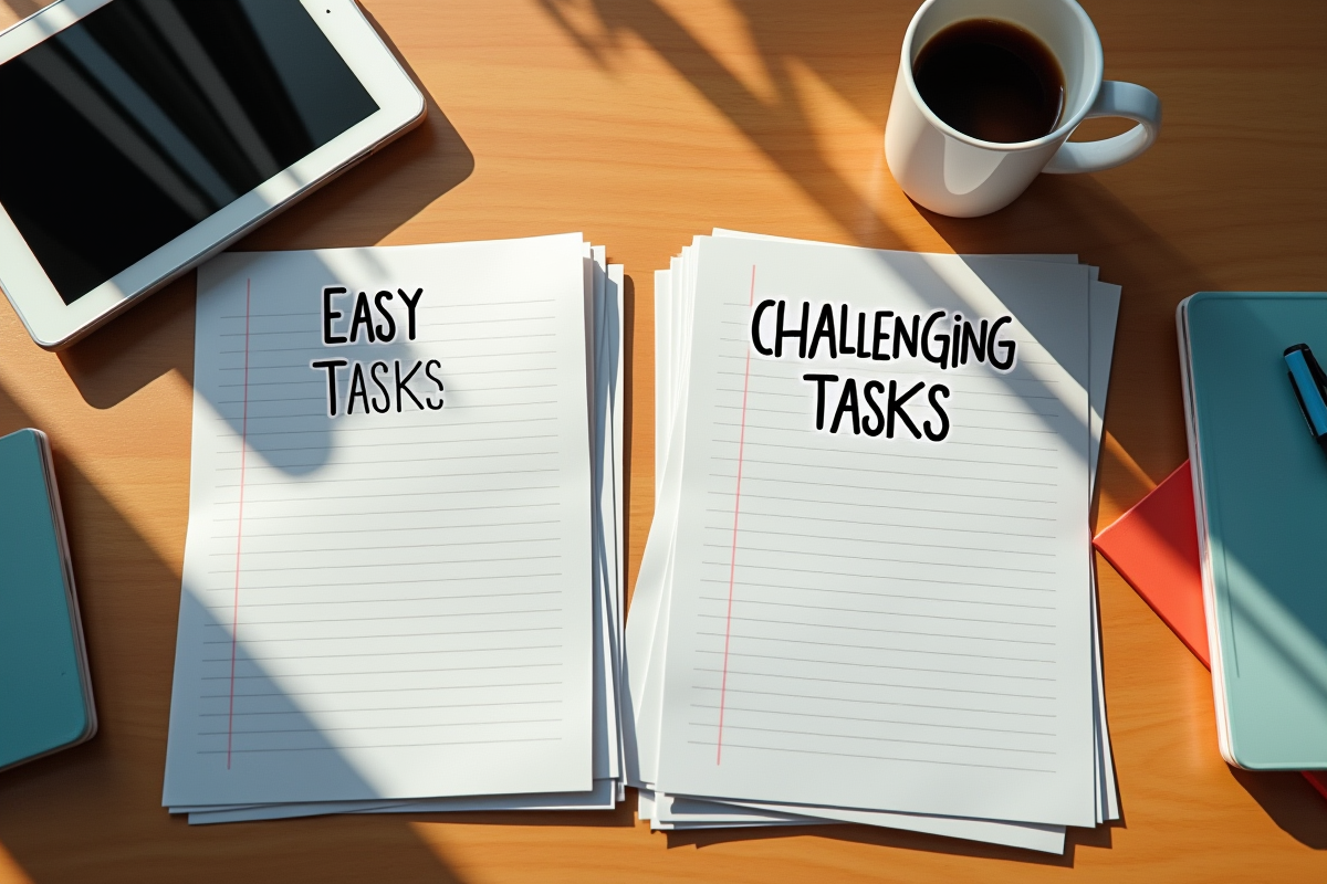 Espace de travail avec devoirs et tablette