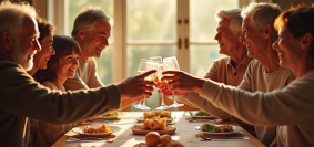 Famille multigenerational heureuse autour d'un dîner chaleureux