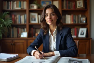 Femme méditerranéenne dans un bureau cosy à Paris