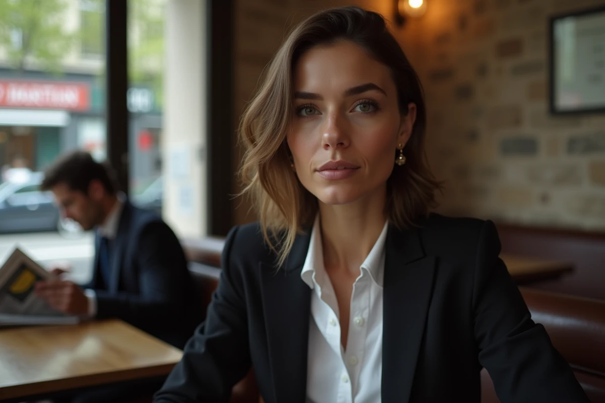 Femme élégante assise dans un café parisien