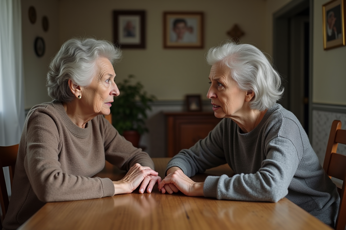 Femme âgée et fille en discussion dans un intérieur cozy