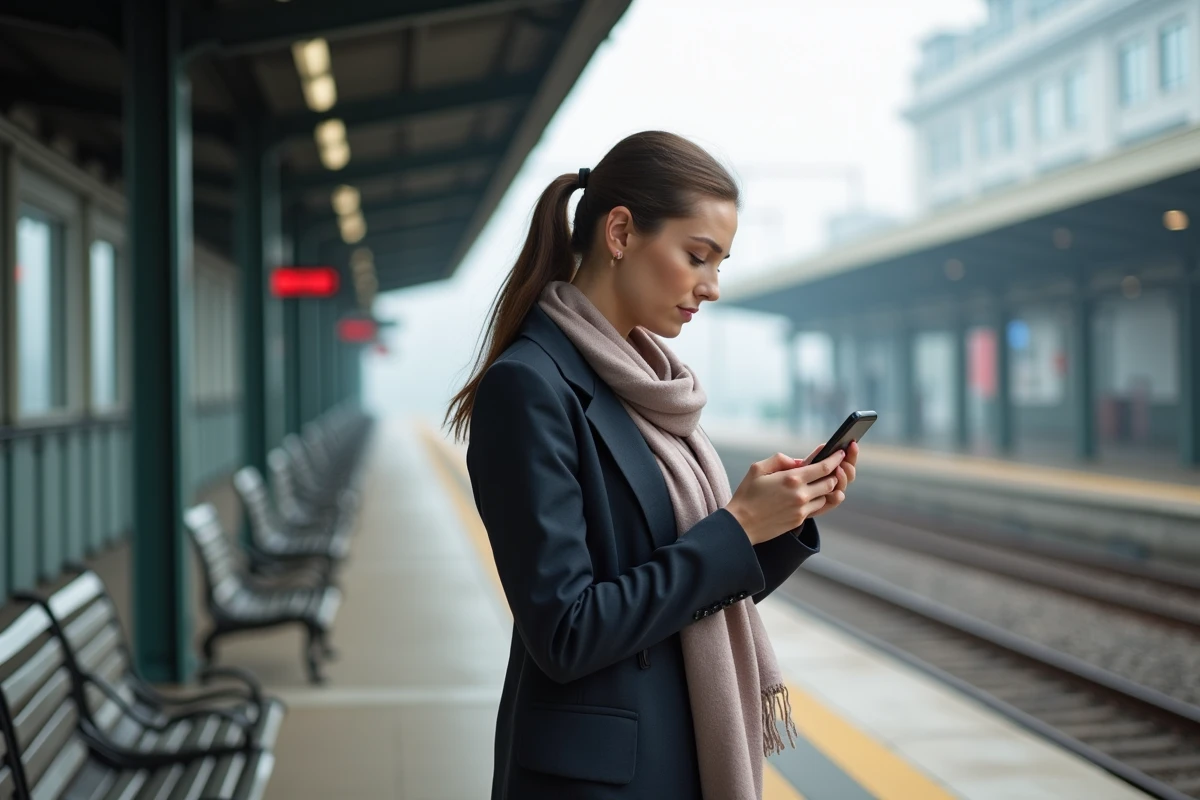 Jeune femme vérifiant dates de vacances scolaires