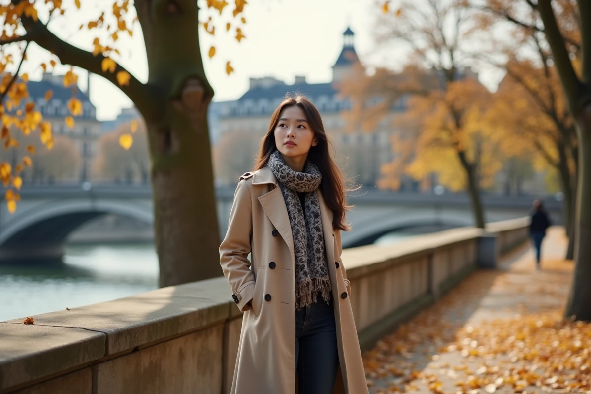 Jeune femme asiatique française dans un parc parisien en automne