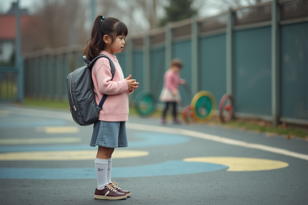 Jeune fille anxieuse dans une cour d