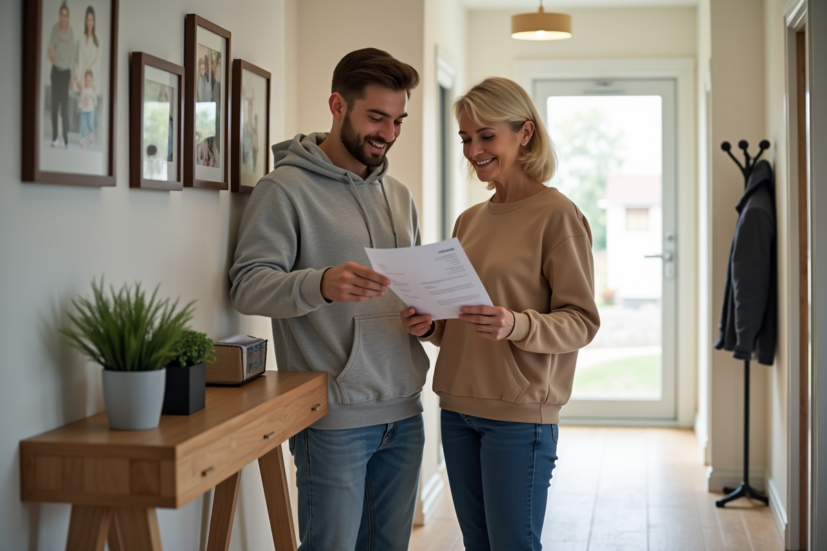 Fils et mère vérifient une facture dans l