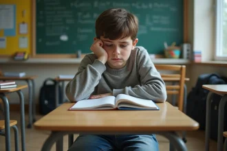Adolescent en classe avec expression de frustration