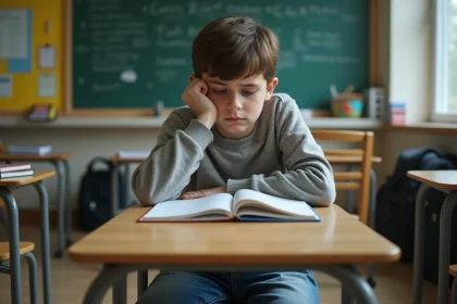 Adolescent en classe avec expression de frustration