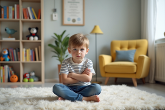 Garçon frustré de 7 ans dans un cabinet de psychologie