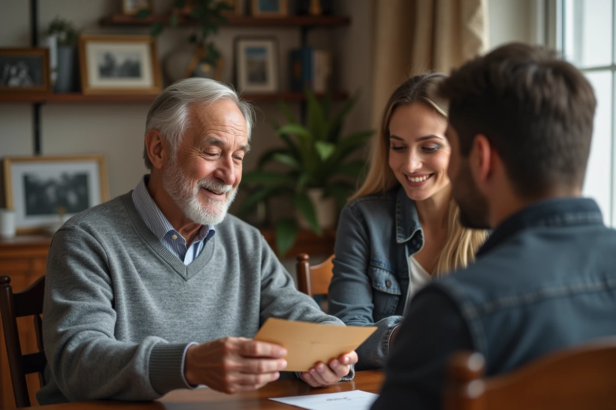 Famille âgée échangeant un courrier à la maison