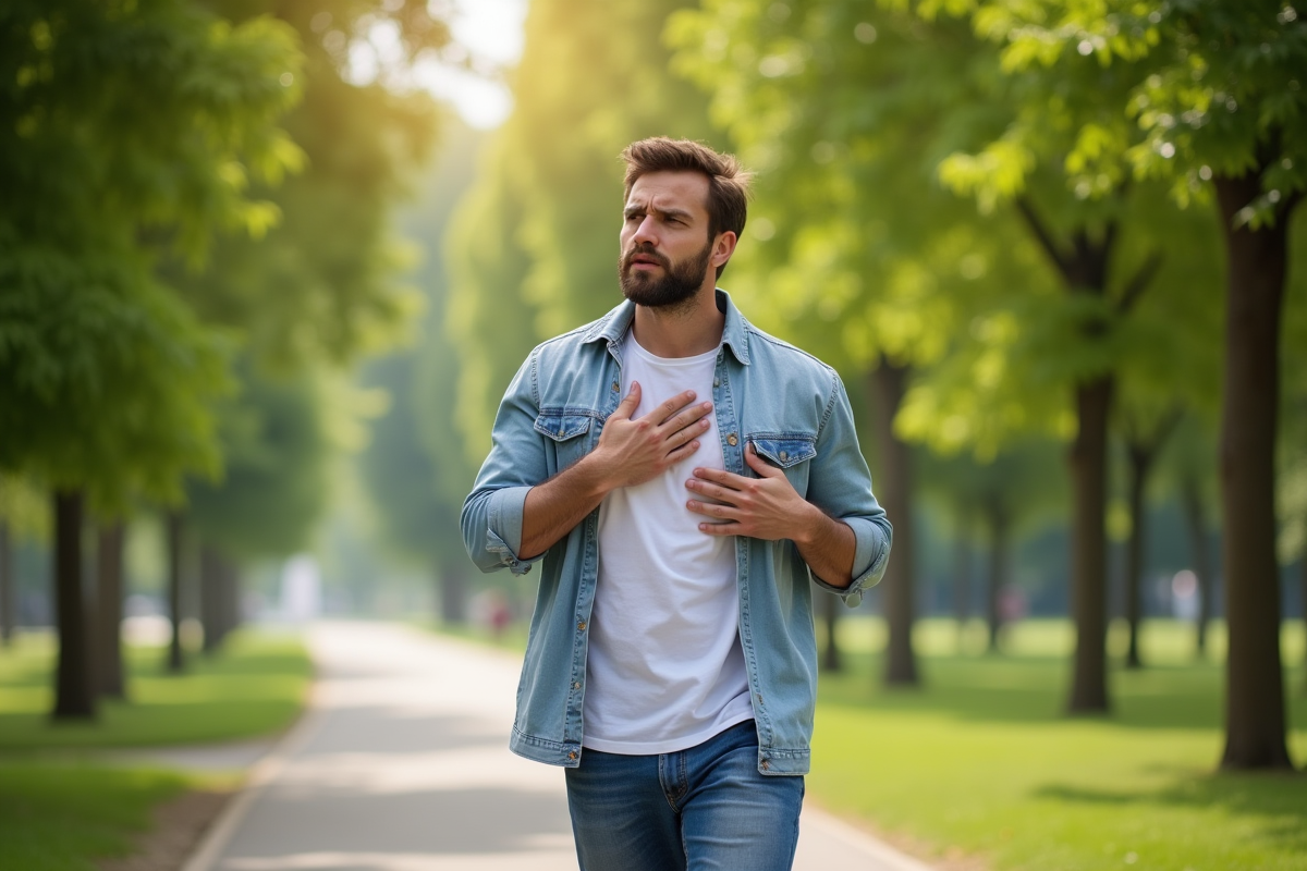 Homme inquiet dans un parc en pleine nature
