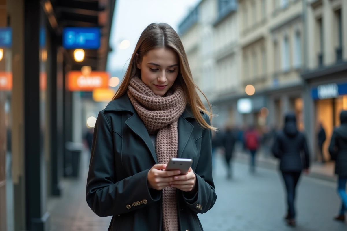 Jeune femme utilise son smartphone pour réserver un billet
