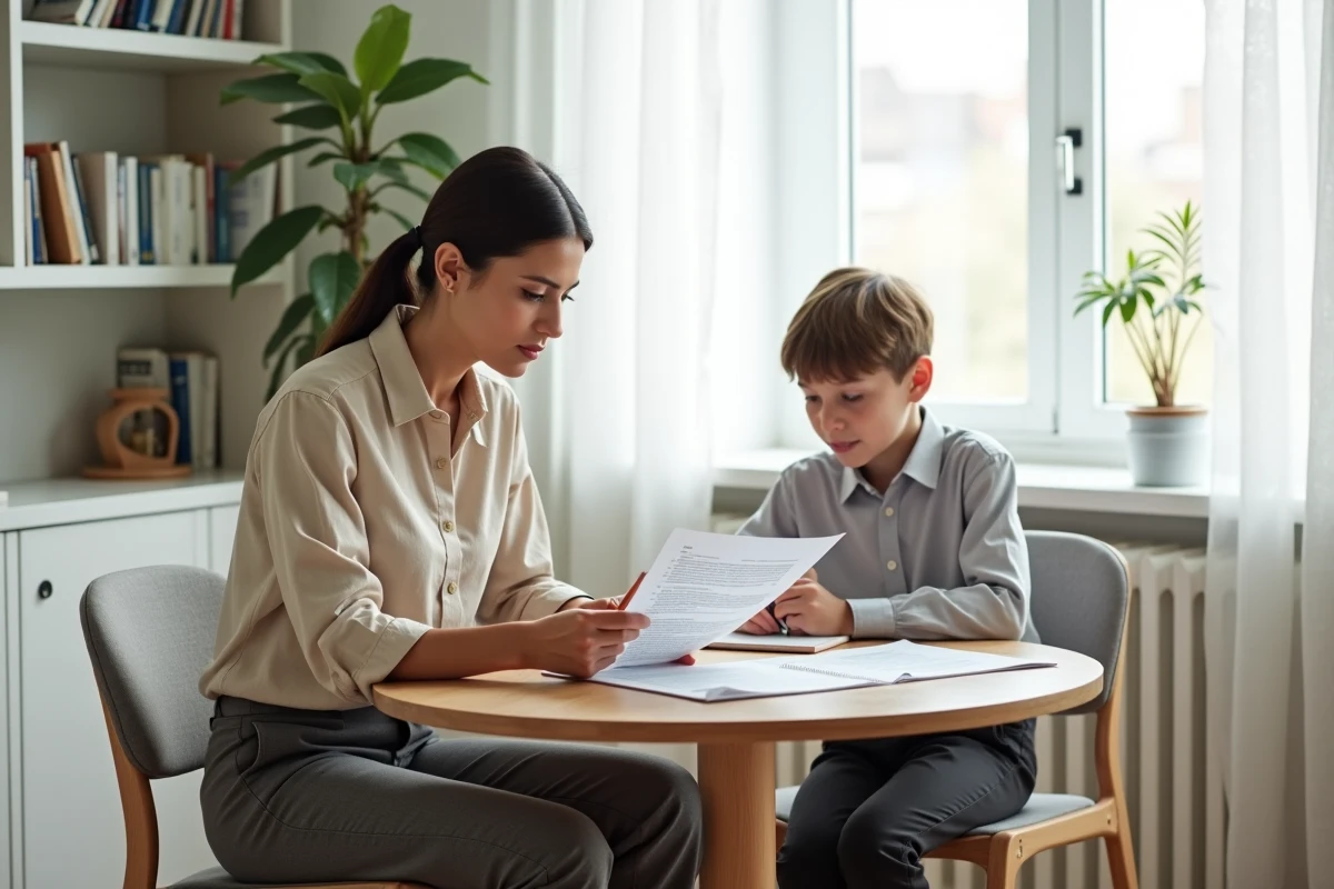Mère et enfant dans un intérieur familial, évoquant la continuité des liens parentaux et les droits d'hébergement encadrés par le Code civil