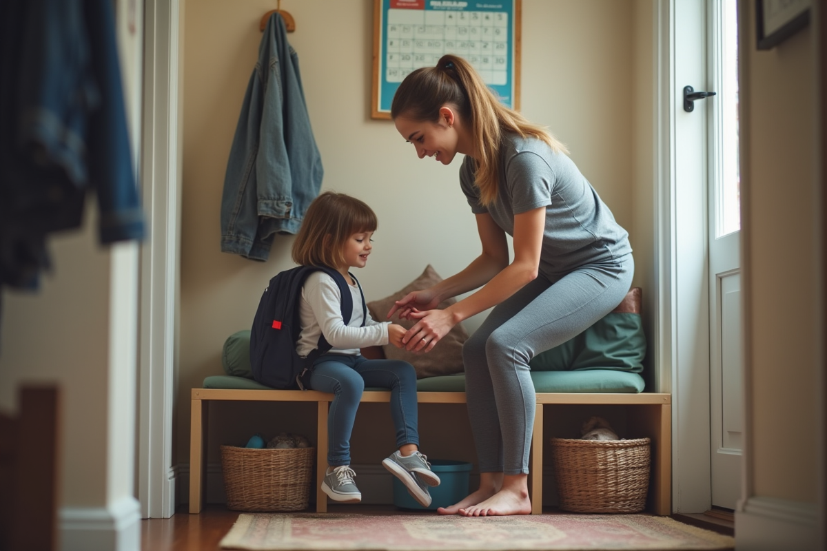 Maman aidant sa fille à préparer son sac d