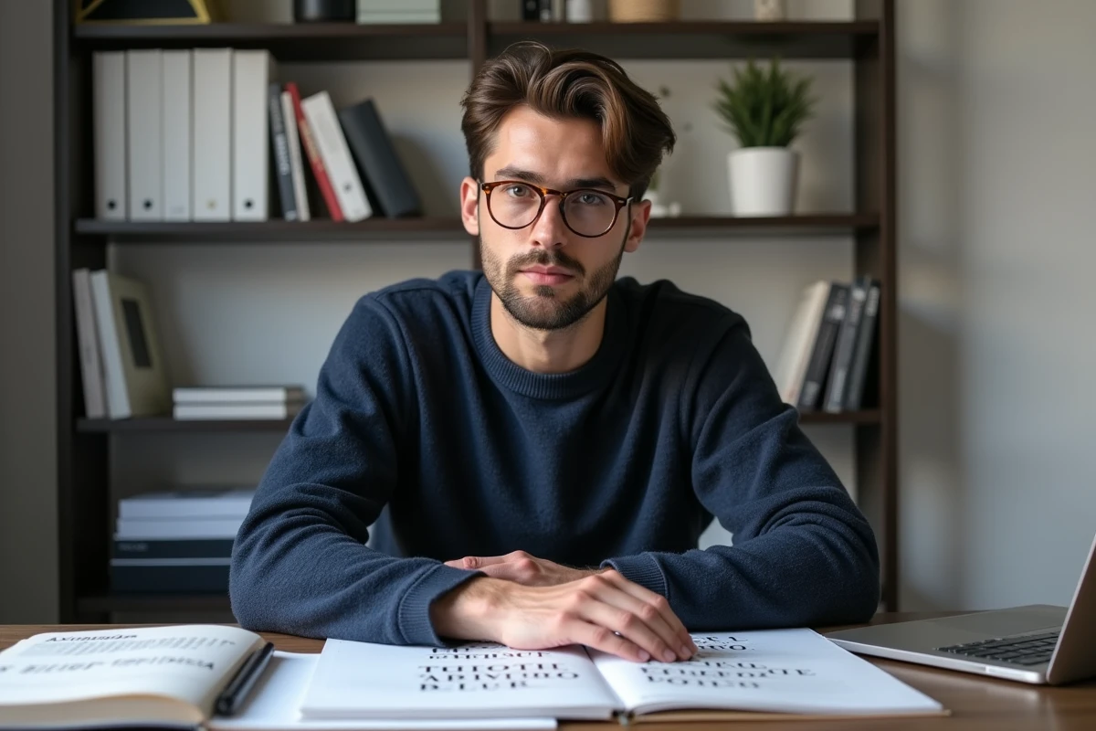 Designer italien moderne travaillant sur une liste de prénoms italiens contemporains dans un appartement milanais