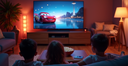Salon cosy pour une soirée cinéma avec famille et Cars 4