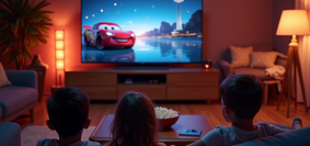 Salon cosy pour une soirée cinéma avec famille et Cars 4